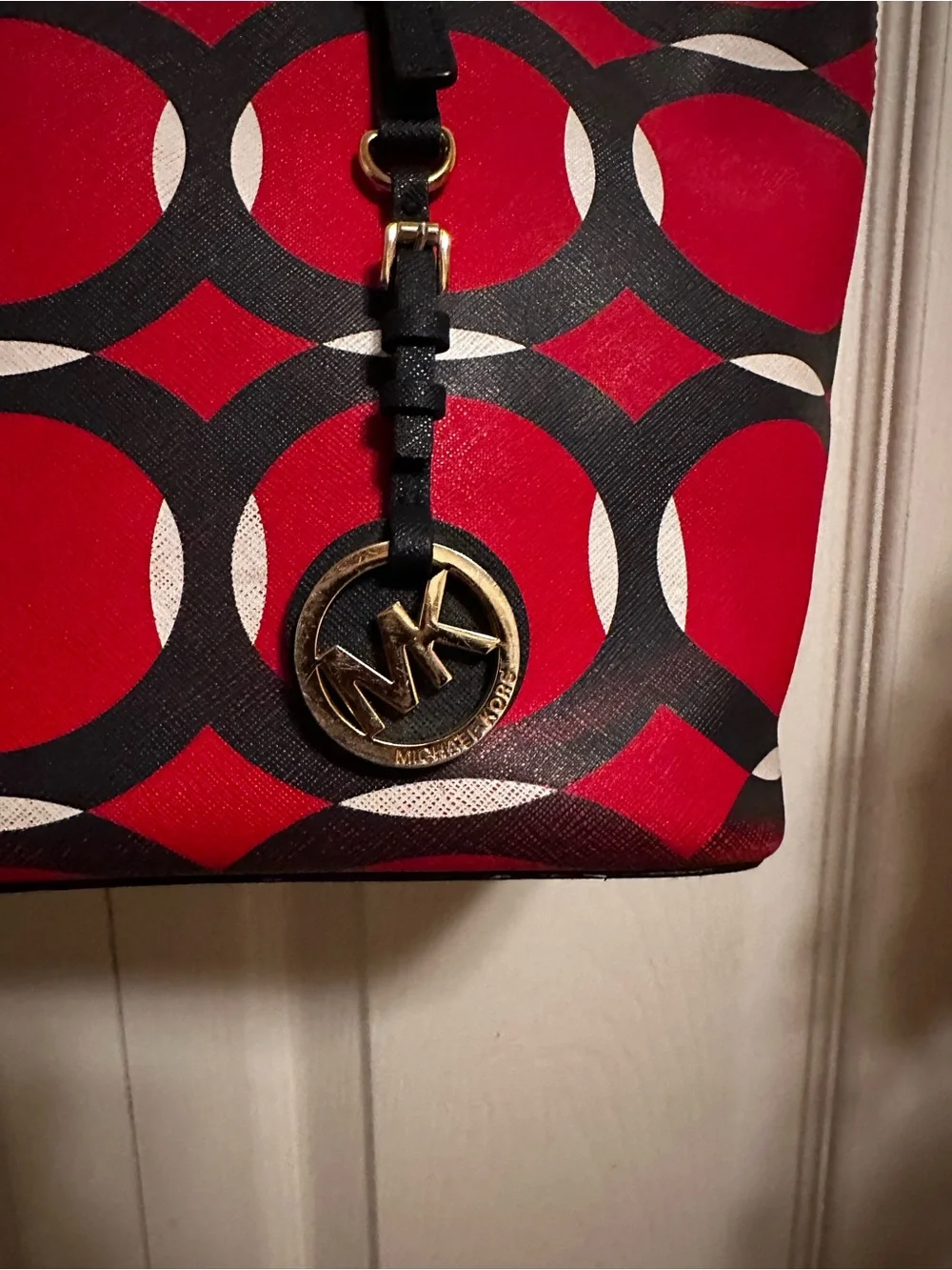 Michael Kors Jet Set Red/Navy Circle-Print Tote